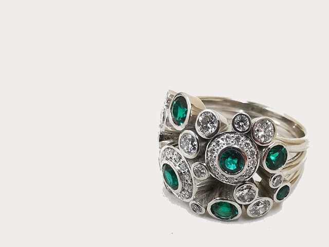 Emerald and Diamond Bespoke Bubble Ring